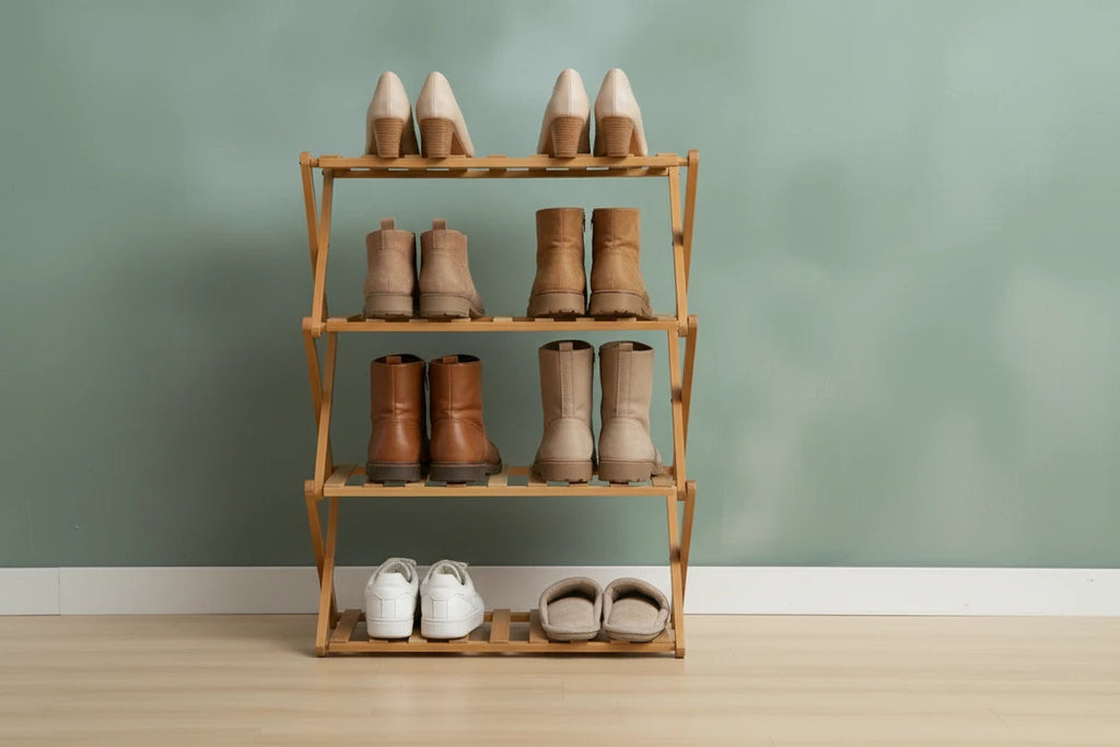Modern 4-Tier Bamboo Shoe Rack Foldable Eco-Friendly Bamboo Storage