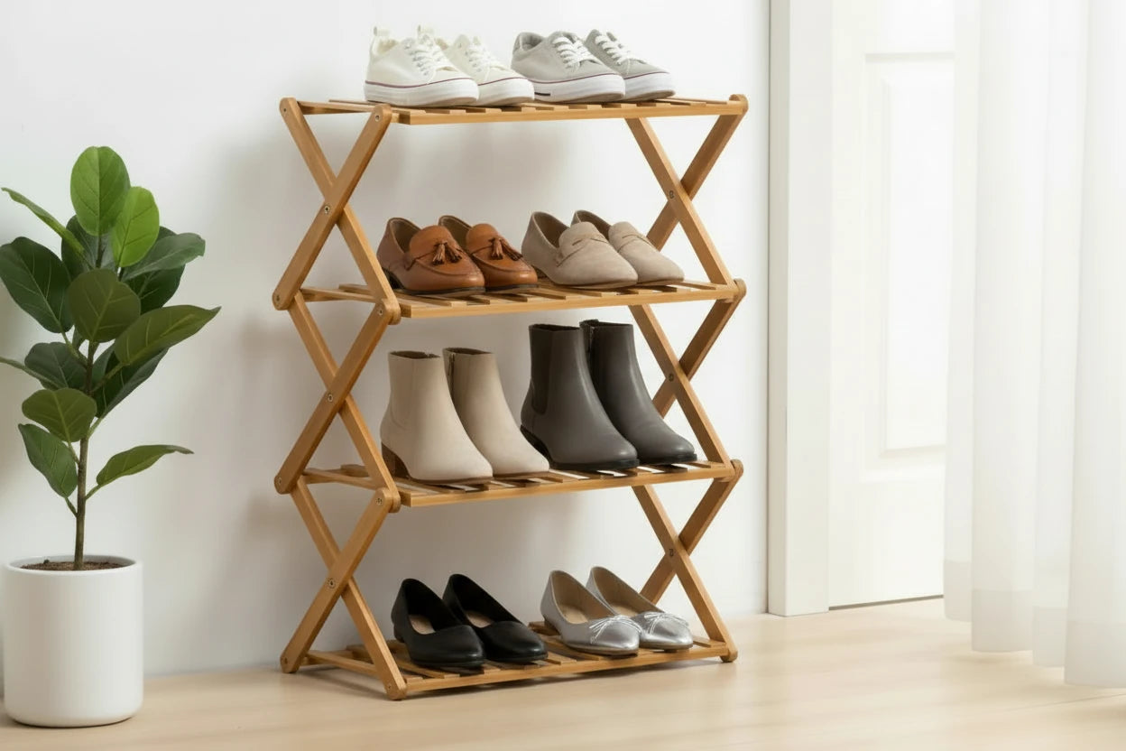 Modern 4-Tier Bamboo Shoe Rack Foldable Eco-Friendly Bamboo Storage