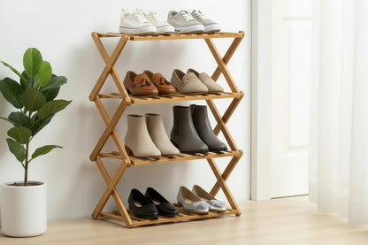 Modern 4-Tier Bamboo Shoe Rack Foldable Eco-Friendly Bamboo Storage