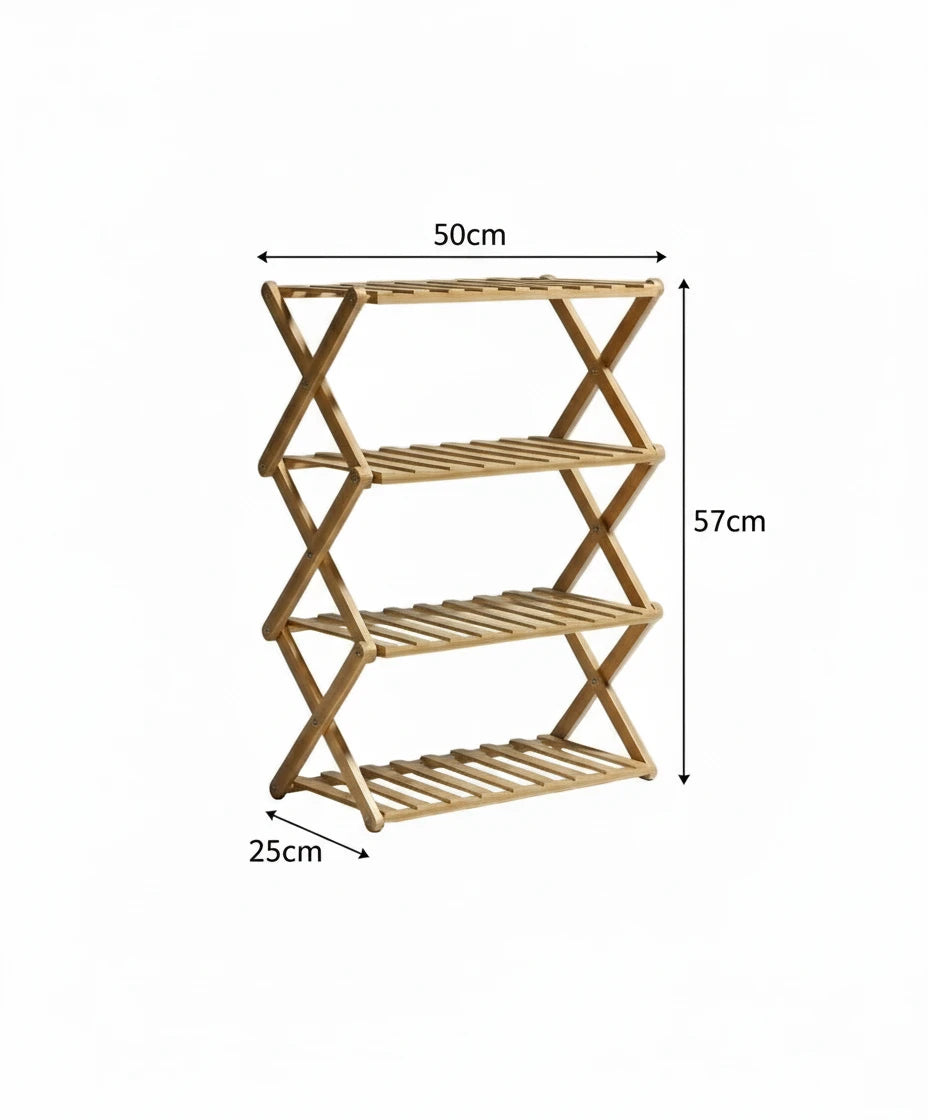 Modern 4-Tier Bamboo Shoe Rack Foldable Eco-Friendly Bamboo Storage