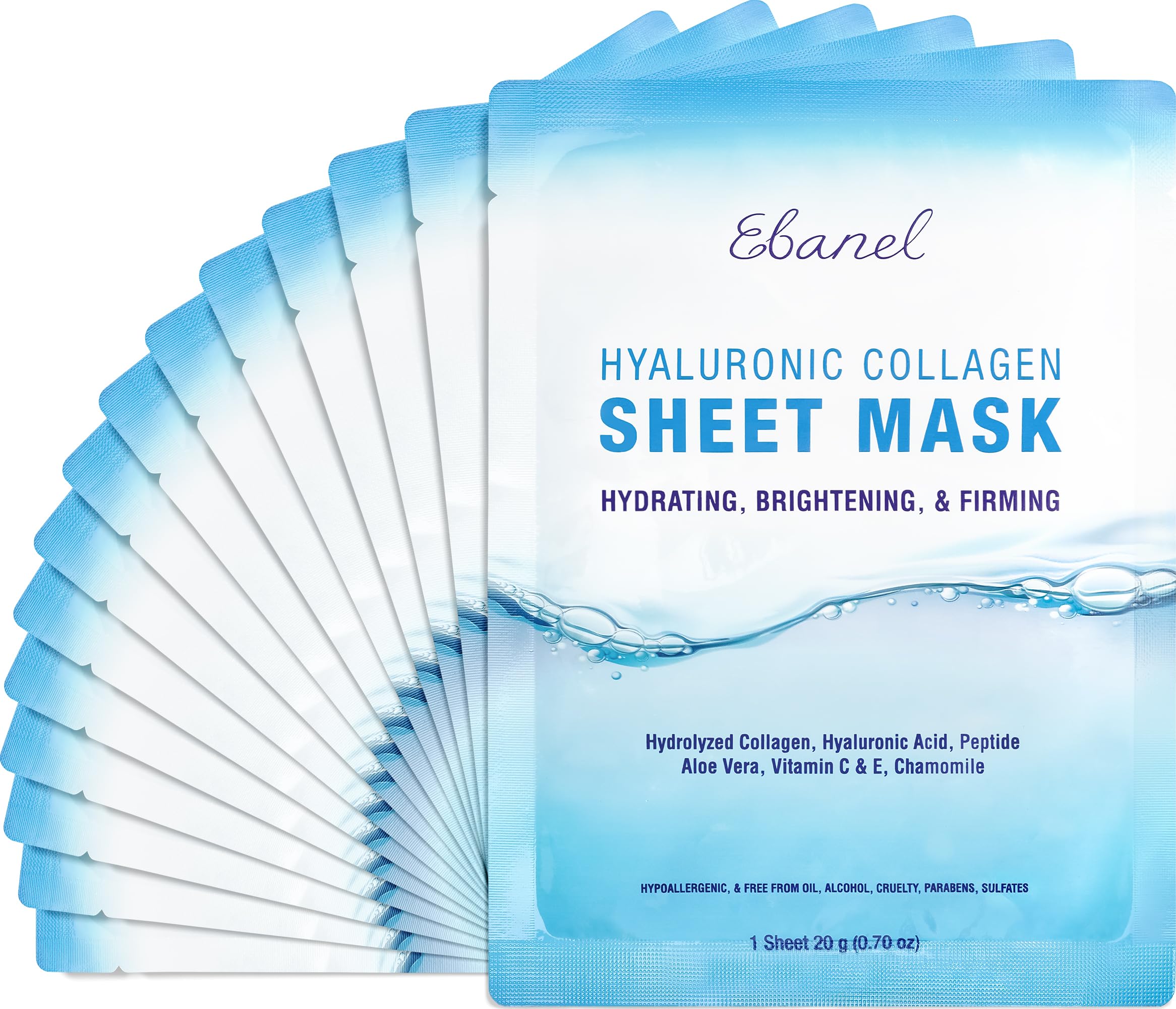 Ebanel 15 Pack Collagen Sheet Masks – Hydration, Firming & Brightening