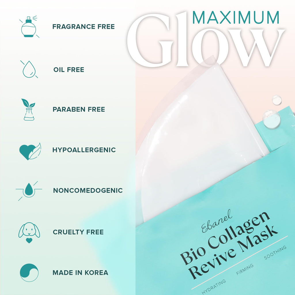 Ebanel Bio Collagen Mask – 4-Pack Hydrating Hydrogel Masks with 7 Peptides & Hyaluronic Acid