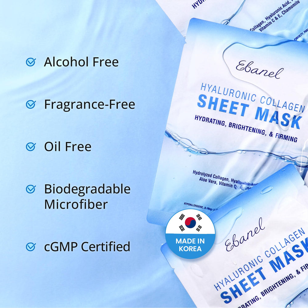 Ebanel 40 Pack Collagen Mask with Hyaluronic Acid, Vitamin C & Peptide | Hydrating Korean Sheet Mask