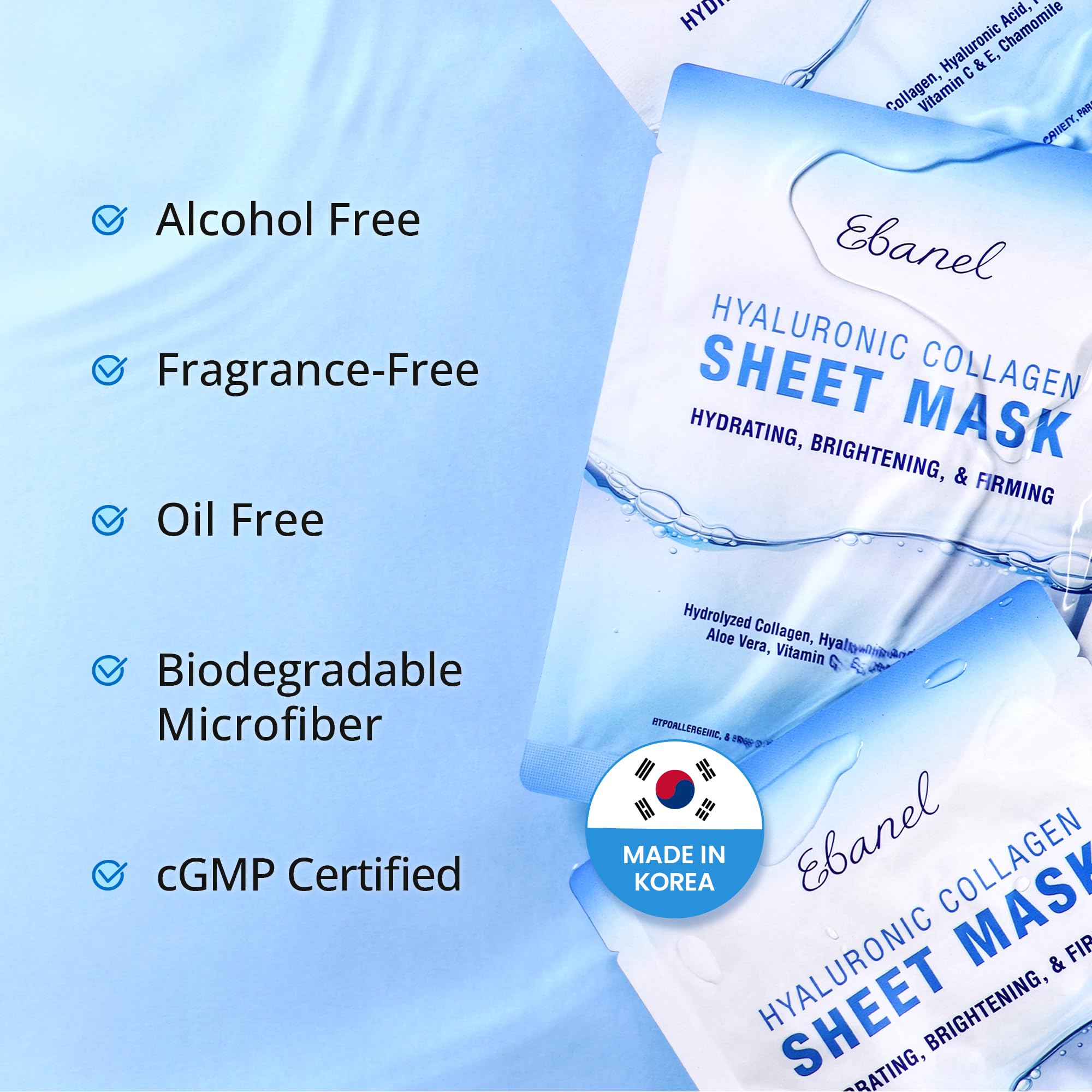 Ebanel 40 Pack Collagen Mask with Hyaluronic Acid, Vitamin C & Peptide | Hydrating Korean Sheet Mask