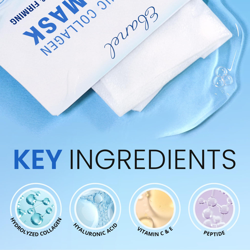 Ebanel 40 Pack Collagen Mask with Hyaluronic Acid, Vitamin C & Peptide | Hydrating Korean Sheet Mask