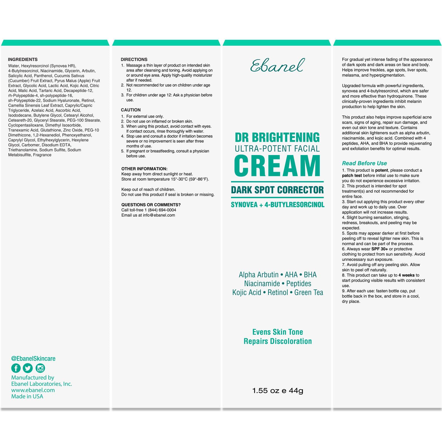 Ebanel Dark Spot Remover for Face & Body — Brightening Cream with Synovea HR