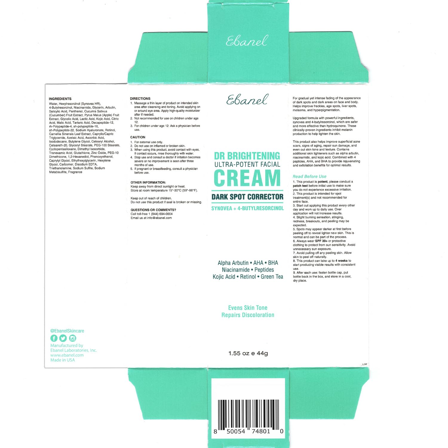 Ebanel Dark Spot Remover for Face & Body — Brightening Cream with Synovea HR