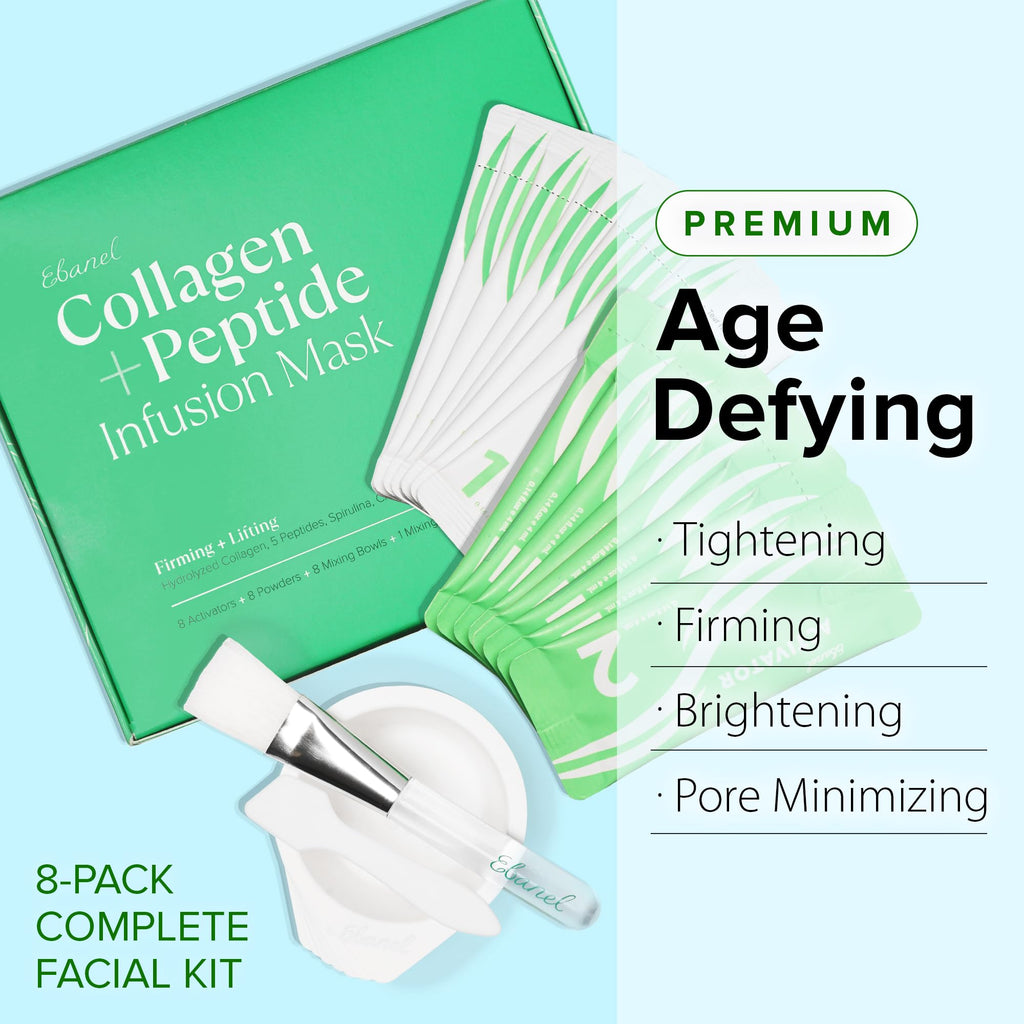 Ebanel Collagen Peptides Wash-Off Mask Set — 8-Piece Instant Tightening & Brightening Kit
