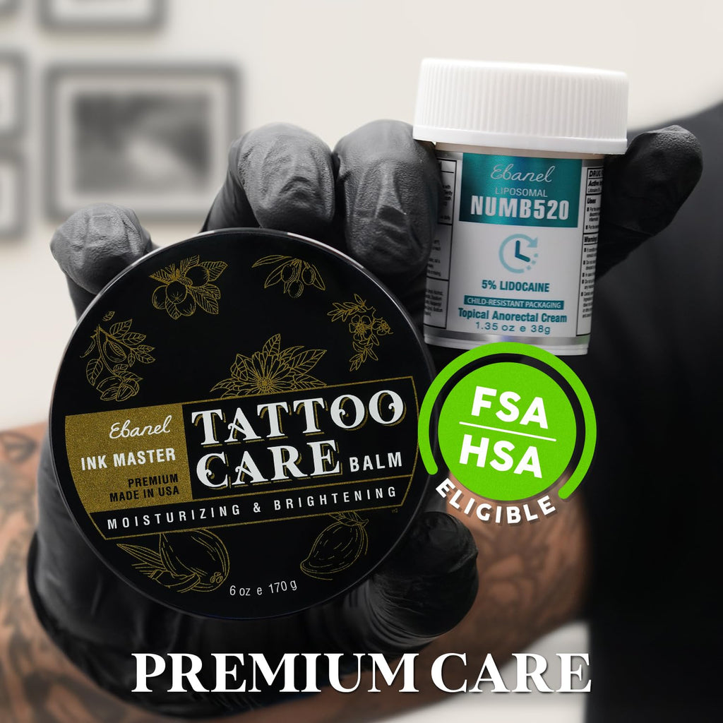 Ebanel Numb520 & Ink Master Tattoo Care Set – 5% Lidocaine Cream, Balm & Aftercare Butter (6 oz)