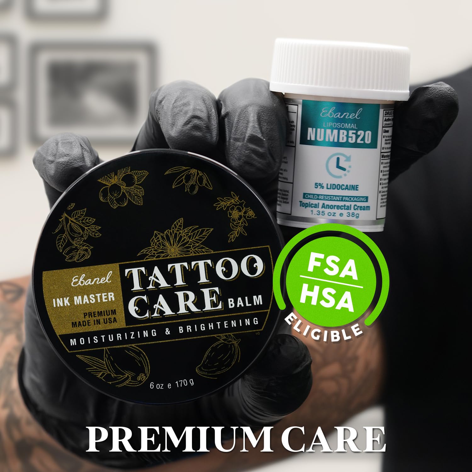 Ebanel Numb520 & Ink Master Tattoo Care Set – 5% Lidocaine Cream, Balm & Aftercare Butter (6 oz)