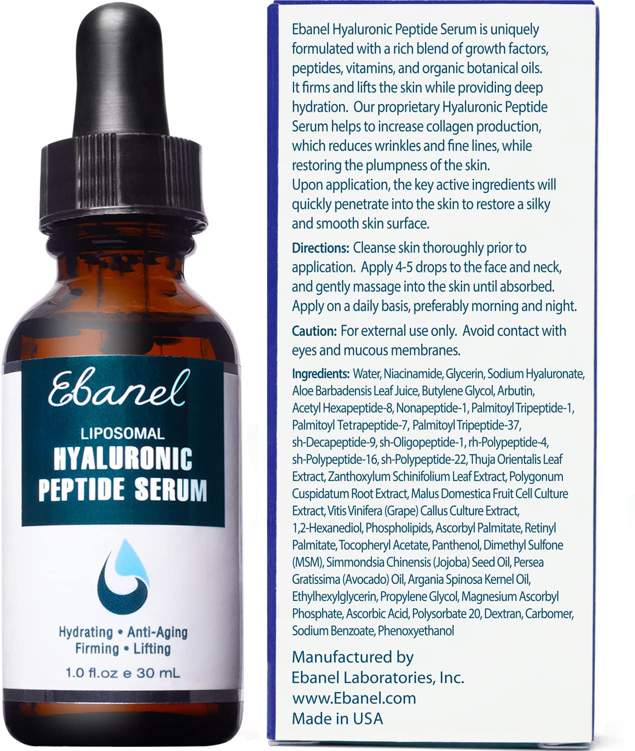 Ebanel Hyaluronic Acid Serum with Peptides & Niacinamide – Hydrating Facial Serum for Women | Plump, Firm & Smooth Skin