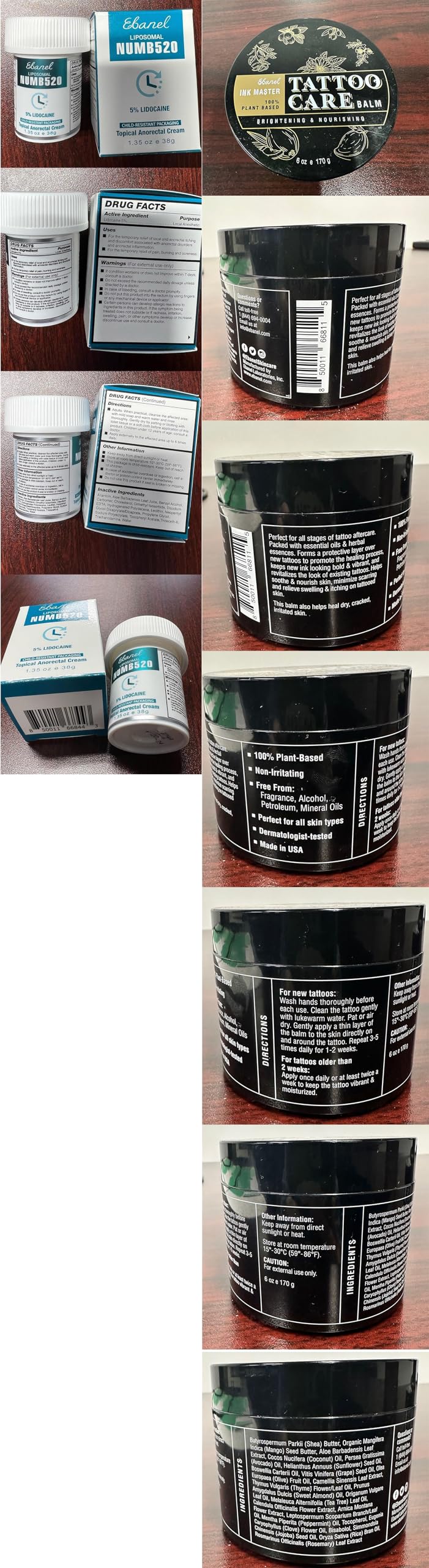 Ebanel Numb520 & Ink Master Tattoo Care Set – 5% Lidocaine Cream, Balm & Aftercare Butter (6 oz)