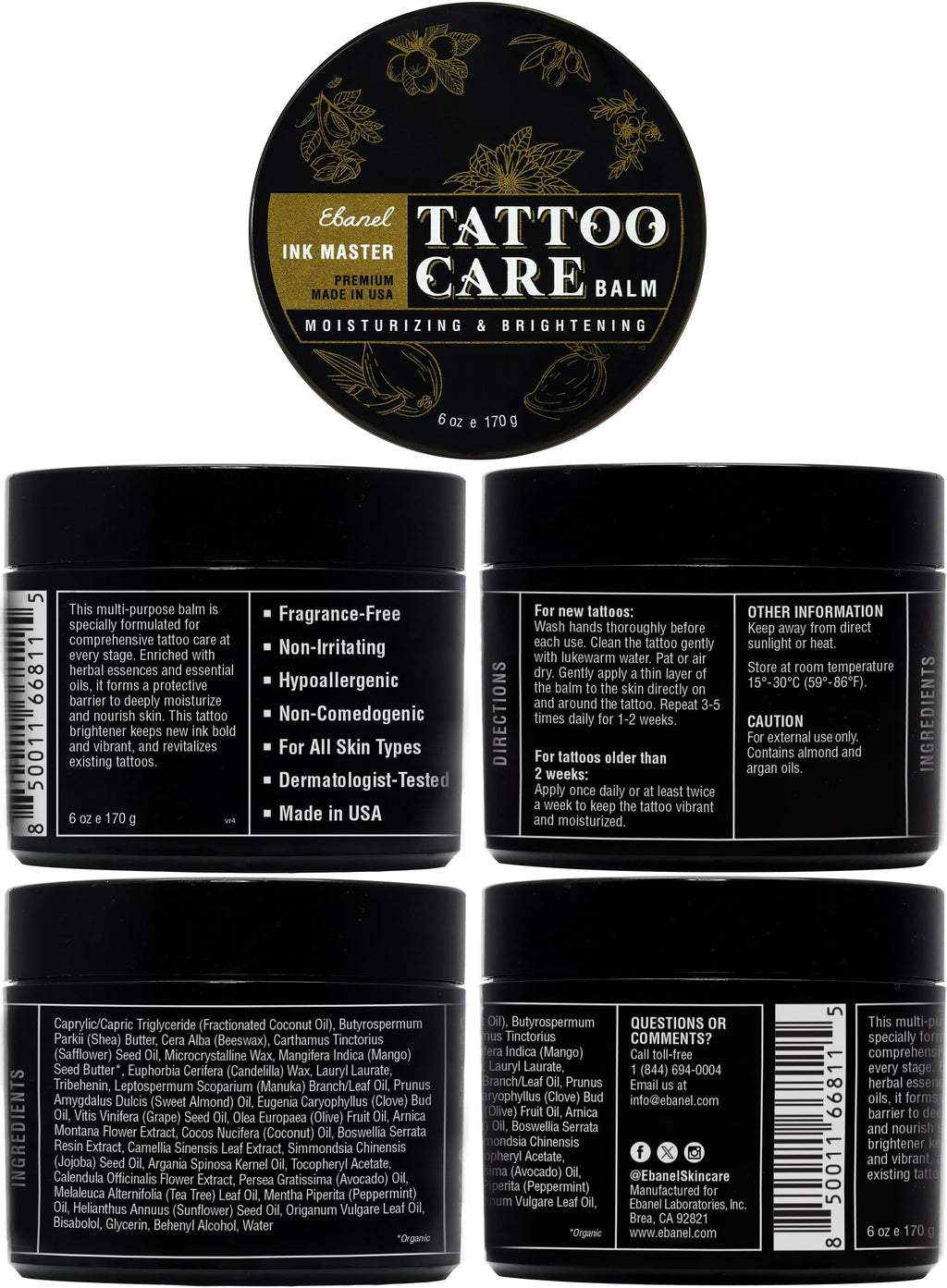 Ebanel Tattoo Balm 6oz – Premium All-Stage Tattoo Aftercare for Ink Brightness & Hydration