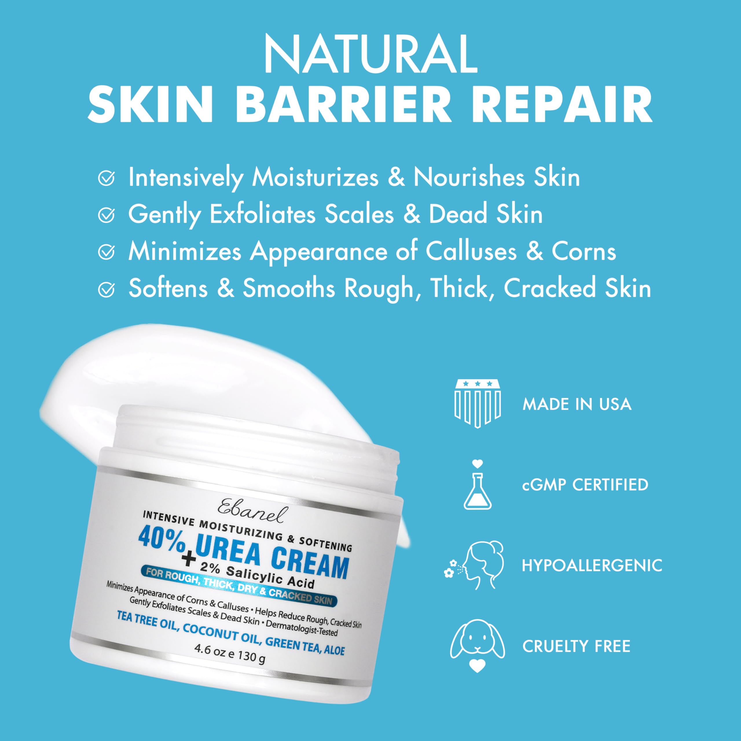 Ebanel Urea Cream 40% + 2% Salicylic Acid – Foot & Skin Keratolytic Care (2-Pack)
