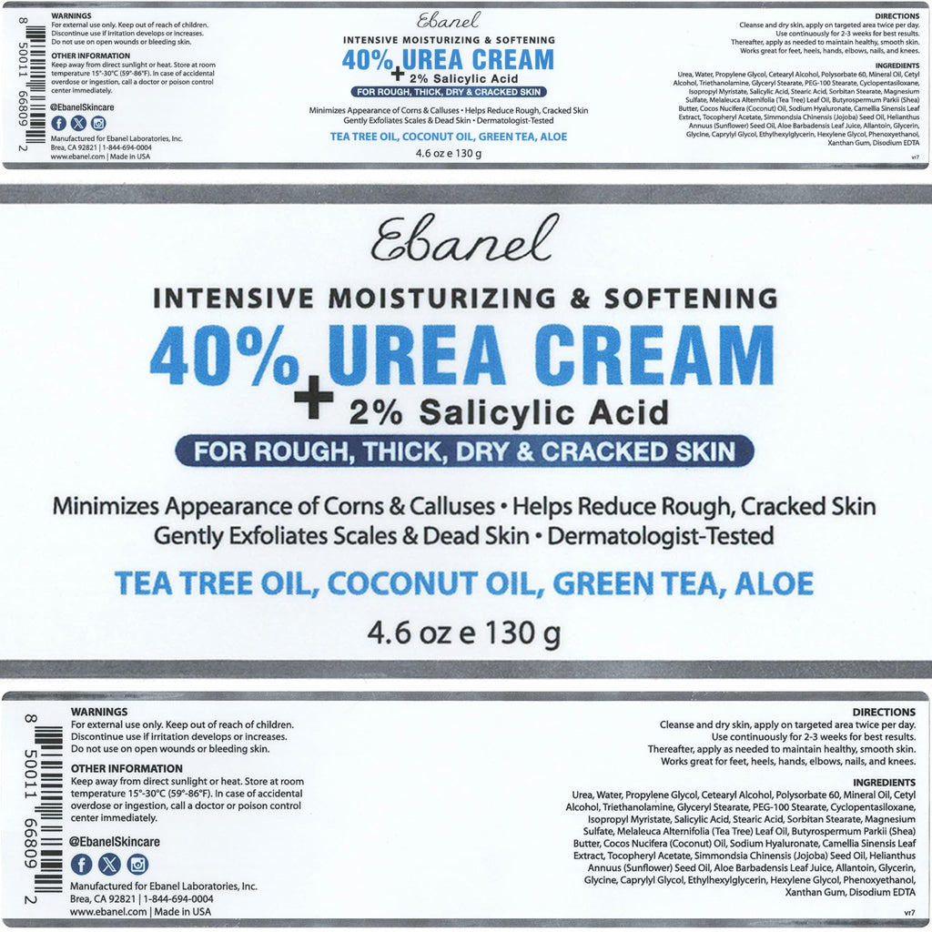 Ebanel Urea Cream 40% + 2% Salicylic Acid – Foot & Skin Keratolytic Care (2-Pack)