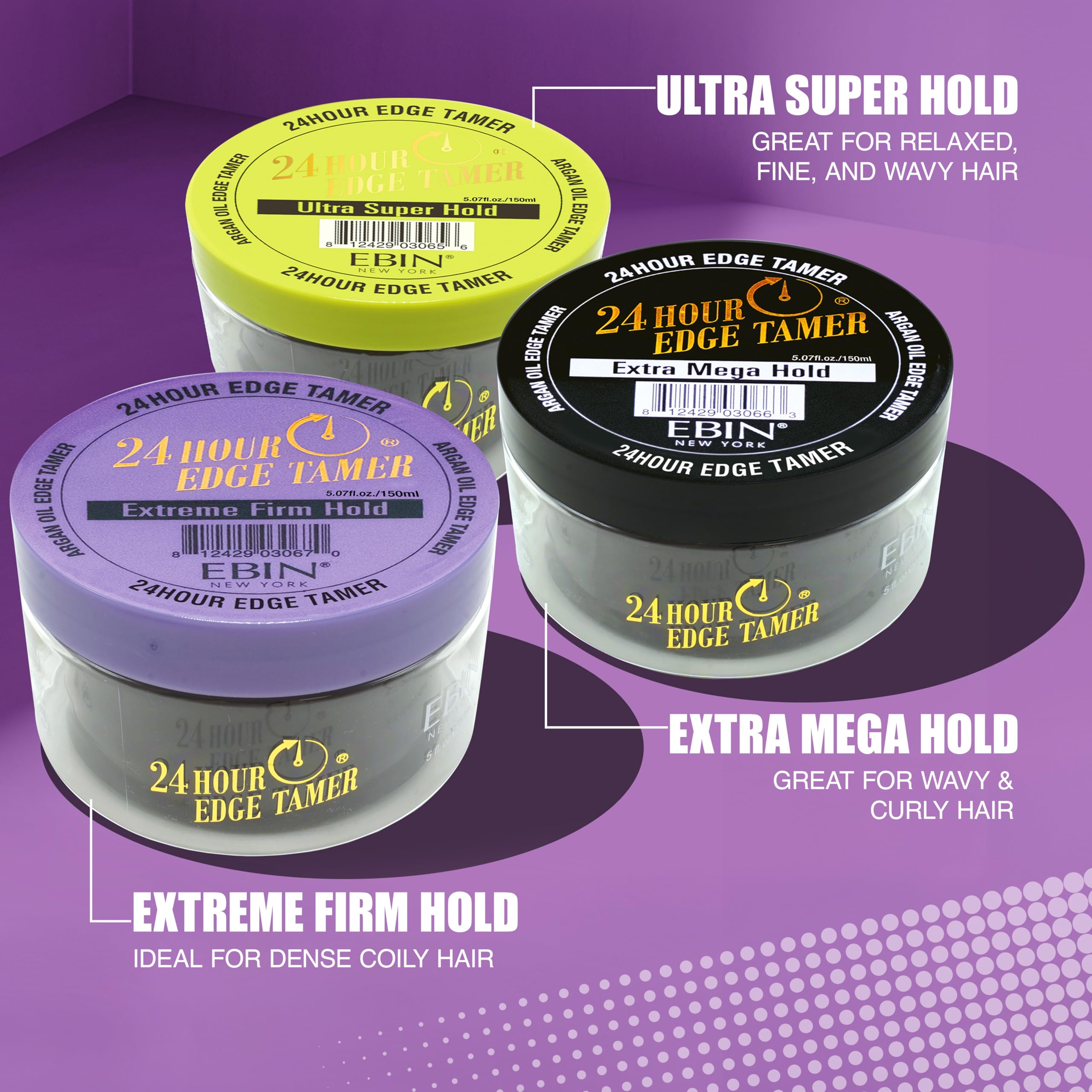 EBIN NEW YORK 24 Hour Edge Tamer – Ultra Hold, No Flaking, Argan + Castor Oil, 8.25 oz