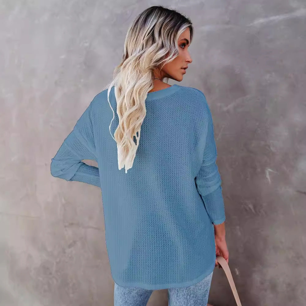 Long Sleeve Button Loose Top T-shirt