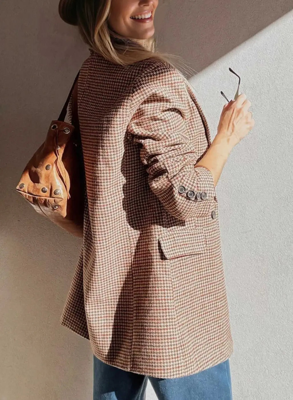Brown Houndstooth Fitted Blazer Women UK