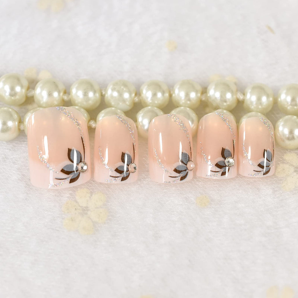 EchiQ Flowers Short Round Press-On Nails – Natural Design & Gel Polish DIY