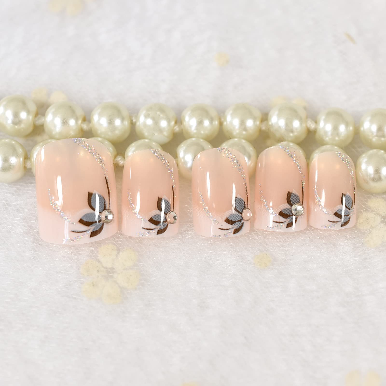 EchiQ Flowers Short Round Press-On Nails – Natural Design & Gel Polish DIY