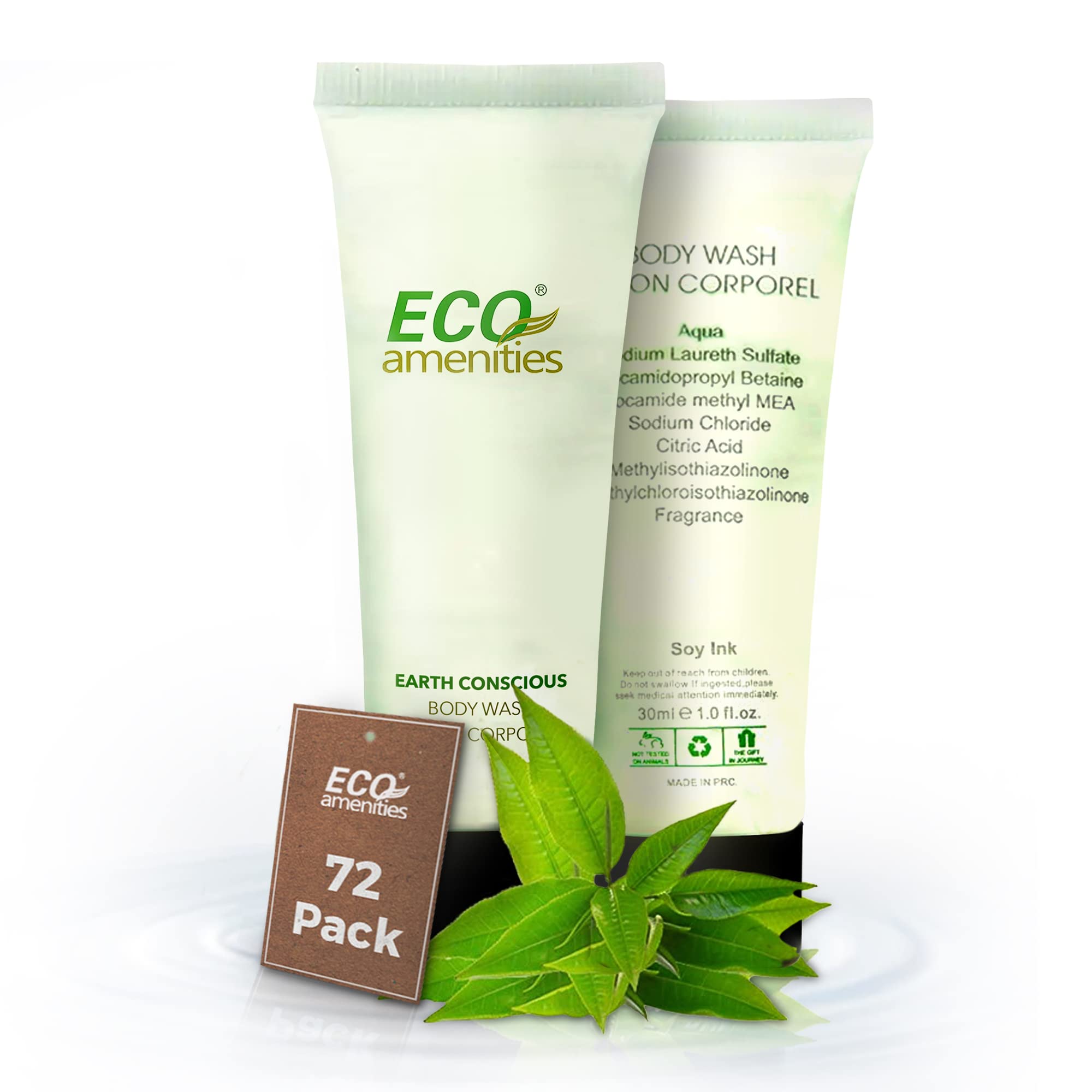ECO Amenities Body Wash Tubes - Leak-Proof Travel Toiletries, 72-Pack, Green Tea Scent