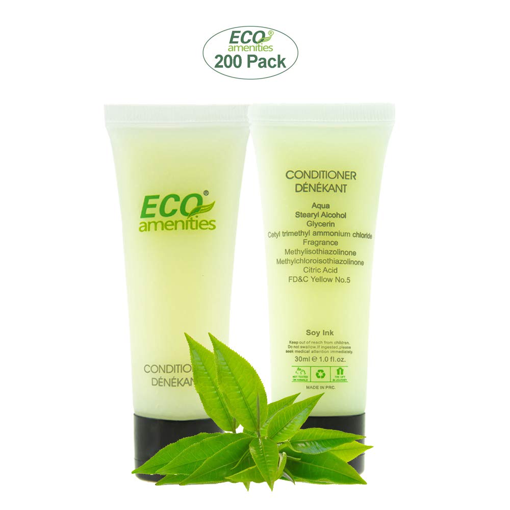 ECO Amenities Travel Size Conditioner – 200 Pack, 30mL/1 oz, Green Tea Scent | Hotel Conditioner Bulk