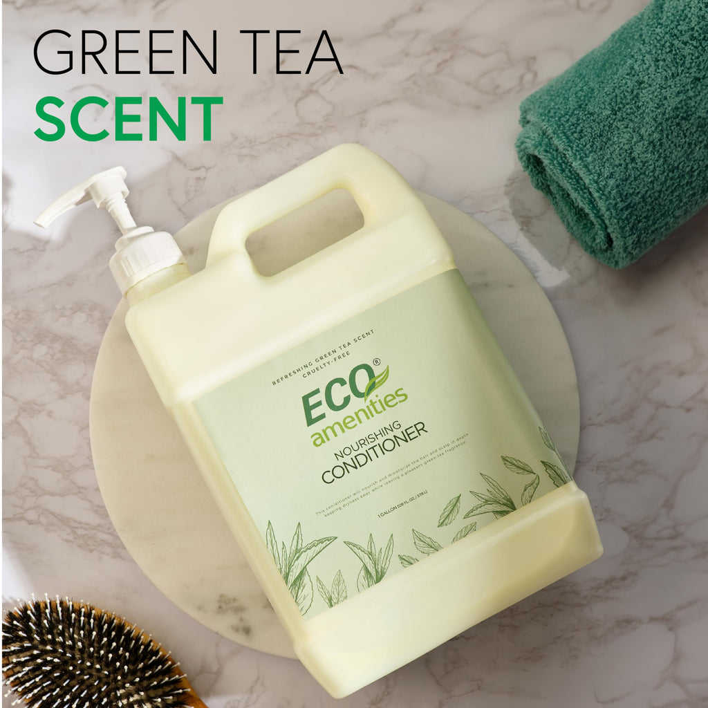 ECO amenities Green Tea Conditioner Refill – 4-Pack, 1 Gallon Each (Rectangular Bottles)