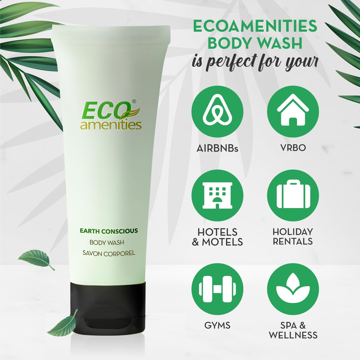 ECO Amenities Body Wash Tubes - Leak-Proof Travel Toiletries, 72-Pack, Green Tea Scent