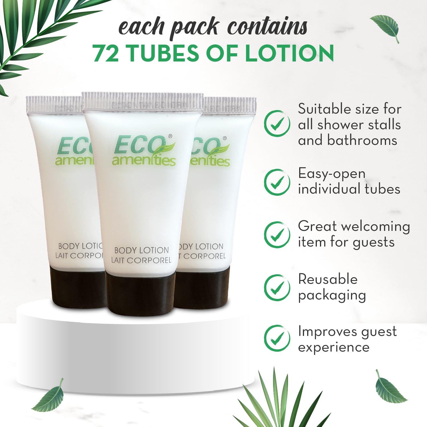ECO amenities Mini Lotion Bulk – 72 Count Travel-Size Tubes, Green Tea Scent