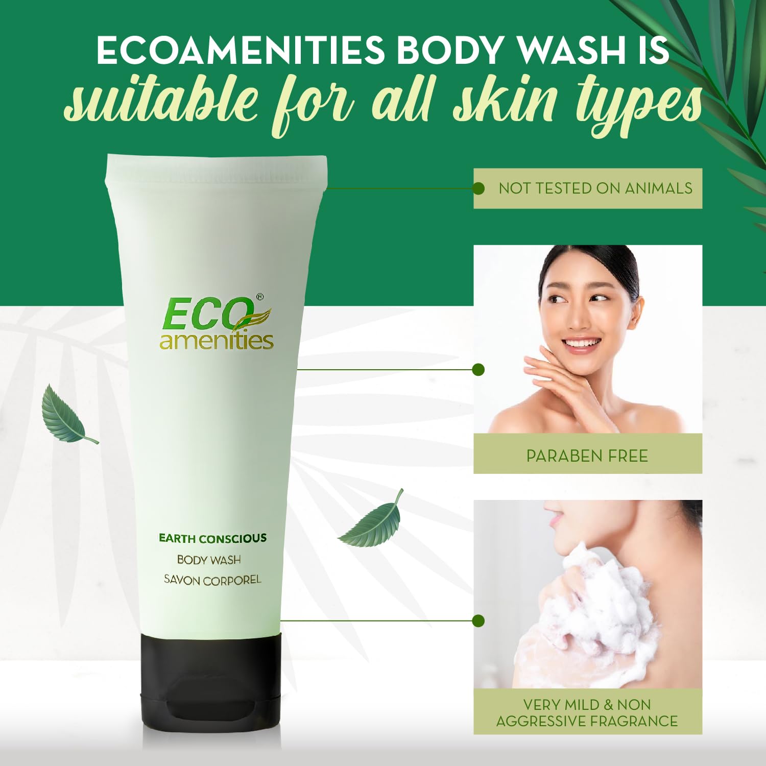 ECO Amenities Hotel Body Wash – TSA-Approved Travel Size, 0.75 oz, Pack of 72, Green Tea