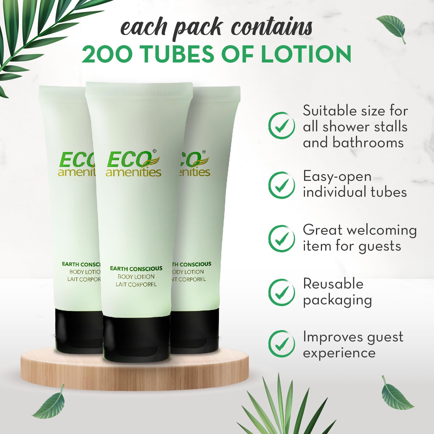 Eco Amenities Travel Lotion Bulk – 200-Pack, 1 fl oz Tubes – Hydrating Green Tea Scented Body & Hand Lotion for Hotels