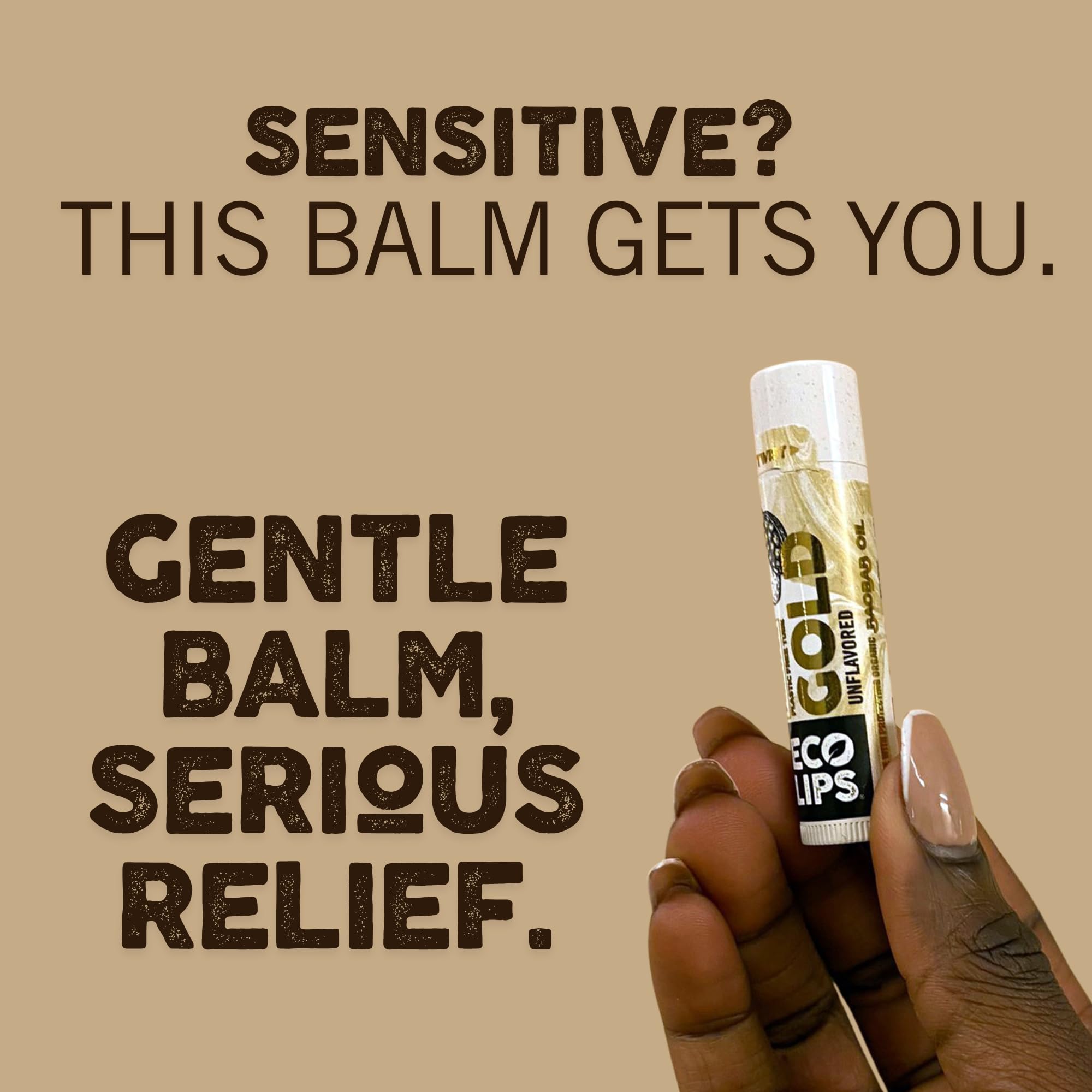 Eco Lips GOLD Organic Lip Balm with Baobab Oil – 6-Pack | USDA Organic, Plastic-Free Packaging | Made in USA