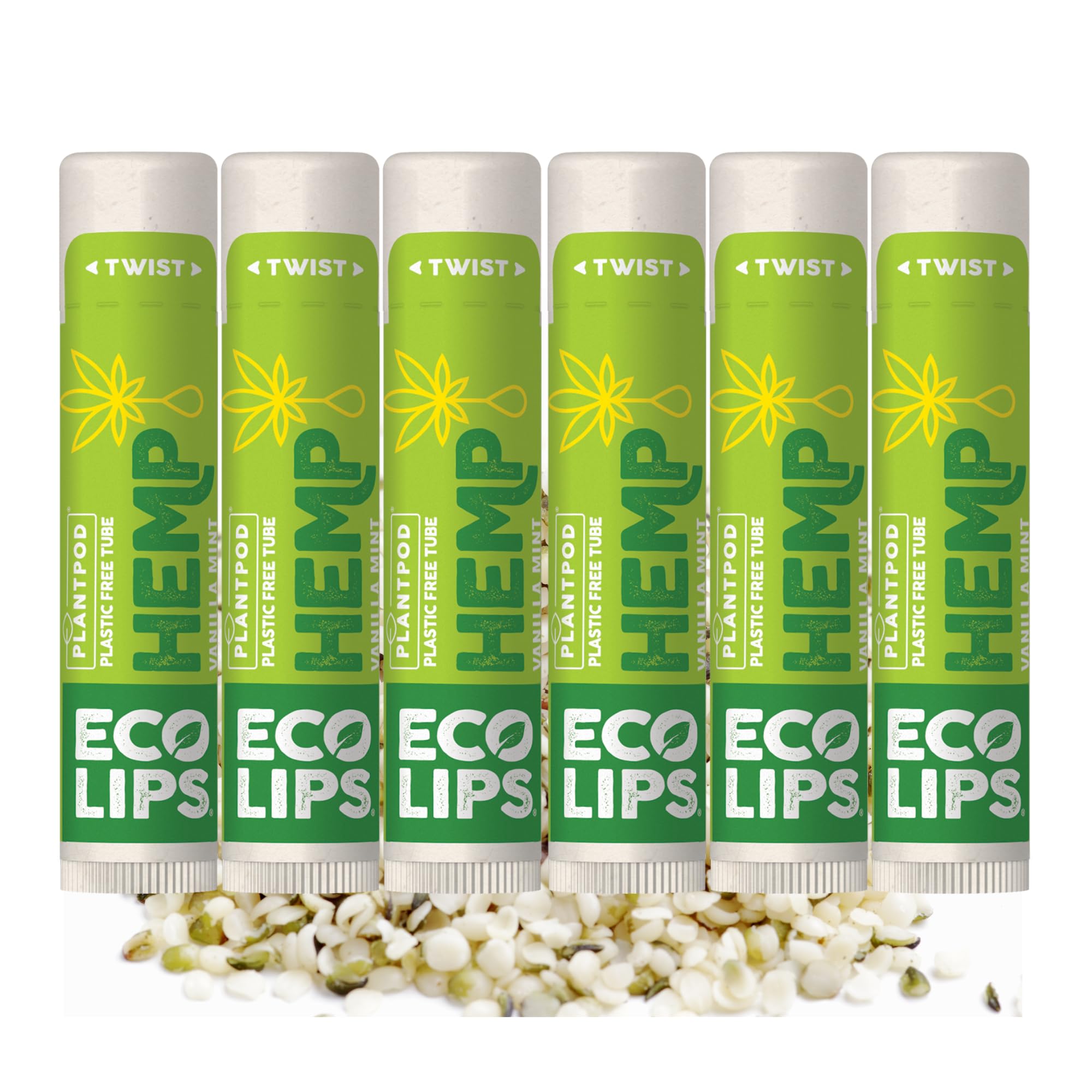 Eco Lips Organic Hemp Lip Balm – Vanilla Mint, 6-Pack | Soothe Dry Lips with Beeswax & Vitamin E | Made in USA