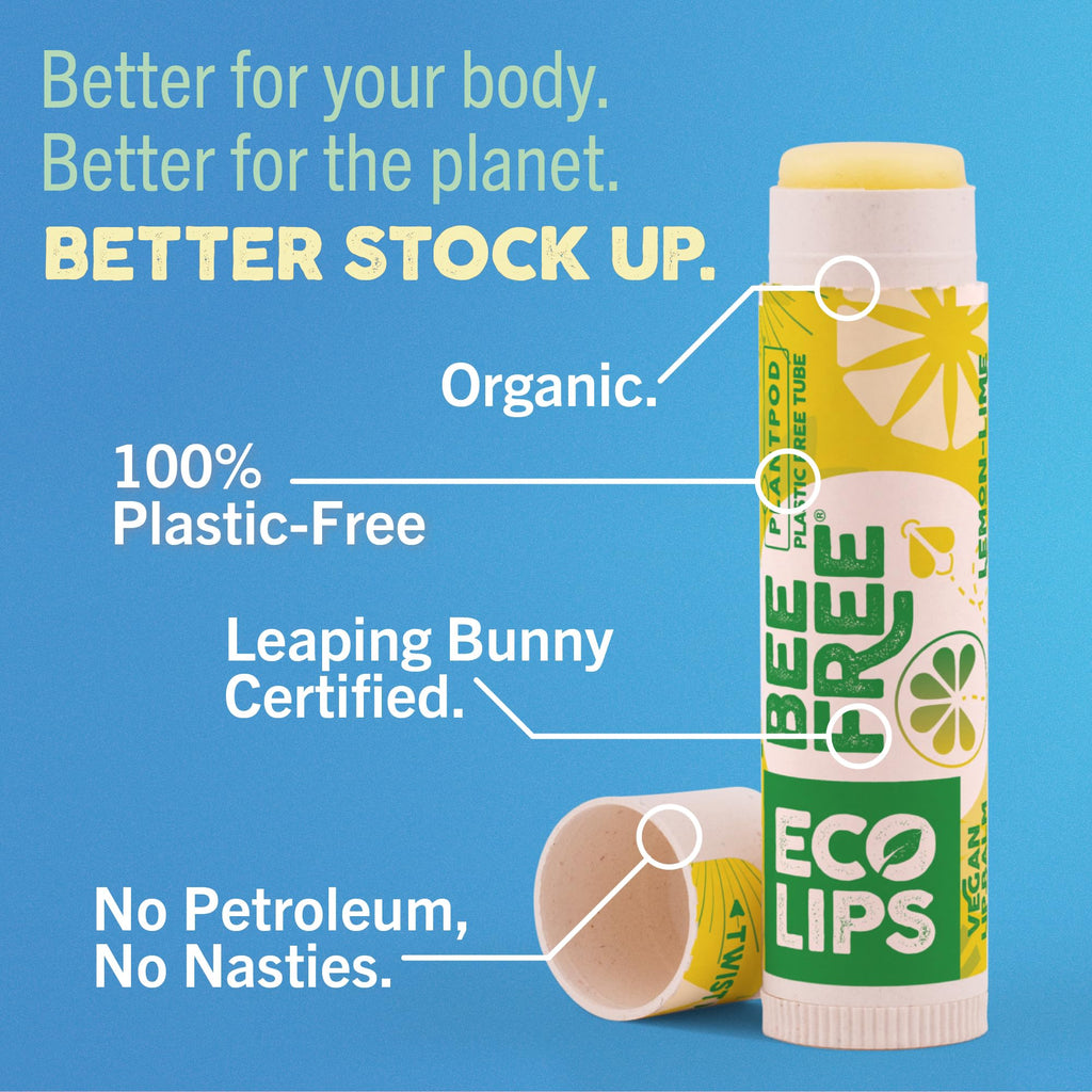 Eco Lips Vegan Lip Balm Sweet Mint – 3 Pack | Plastic-Free Plant Pod, Made in USA