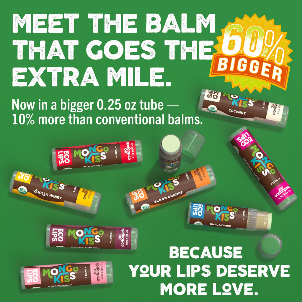 Eco Lips Mongo Kiss Organic Lip Balm 4 Pack – Blood Orange, Yumberry, Strawberry Lavender, Black Cherry | 100% USDA Organic