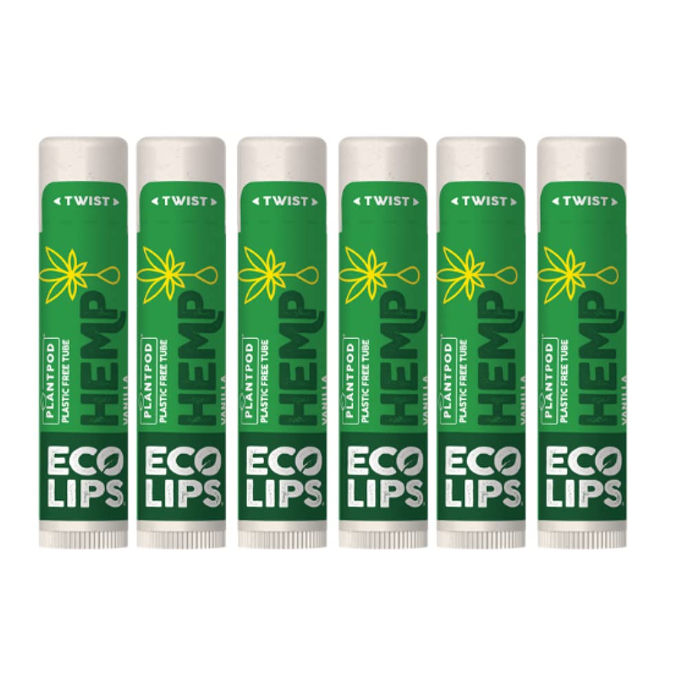 Eco Lips Organic Hemp Lip Balm Vanilla – Plastic-Free Packaging, 6-Pack