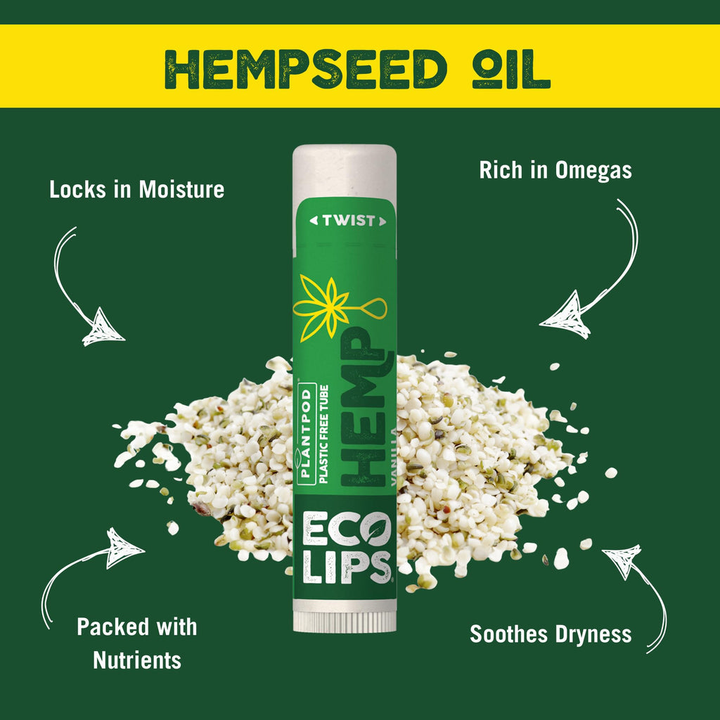 Eco Lips Organic Hemp Lip Balm Vanilla – Plastic-Free Packaging, 6-Pack