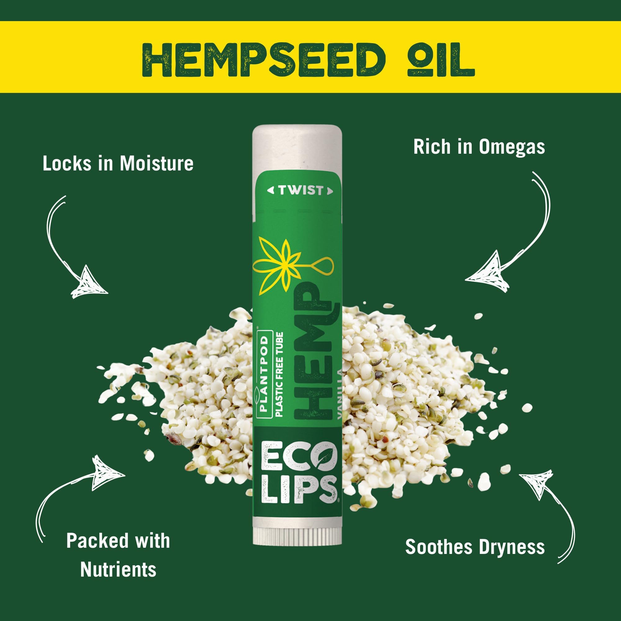 Eco Lips Organic Hemp Lip Balm Vanilla – Plastic-Free Packaging, 6-Pack