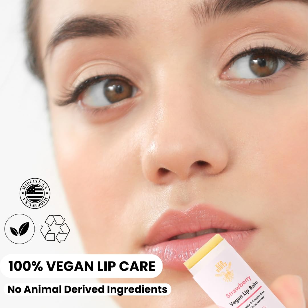 Eco Roots Strawberry Scented Lip Balm 2 Pack – Organic, Vegan, Cruelty-Free