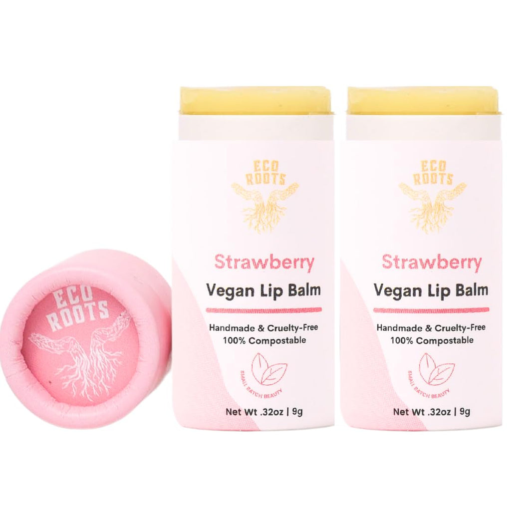 Eco Roots Strawberry Scented Lip Balm 2 Pack – Organic, Vegan, Cruelty-Free
