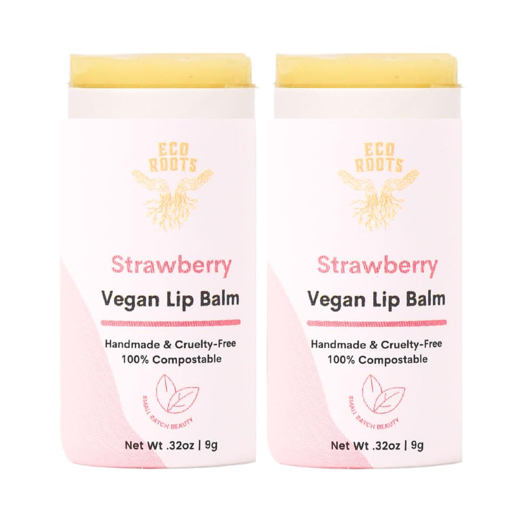 Eco Roots Strawberry Scented Lip Balm 2 Pack – Organic, Vegan, Cruelty-Free