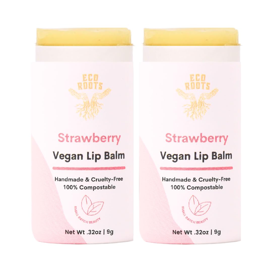 Eco Roots Strawberry Scented Lip Balm 2 Pack – Organic, Vegan, Cruelty-Free