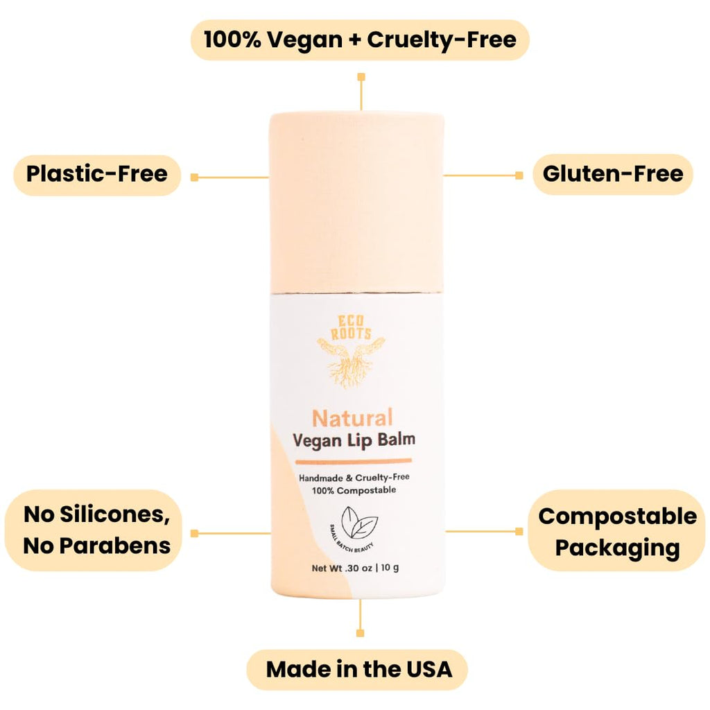 Natural Lip Balm 2 Pack | ECO ROOTS Organic Vegan Moisturizer, Plastic-Free Packaging, USA-Made