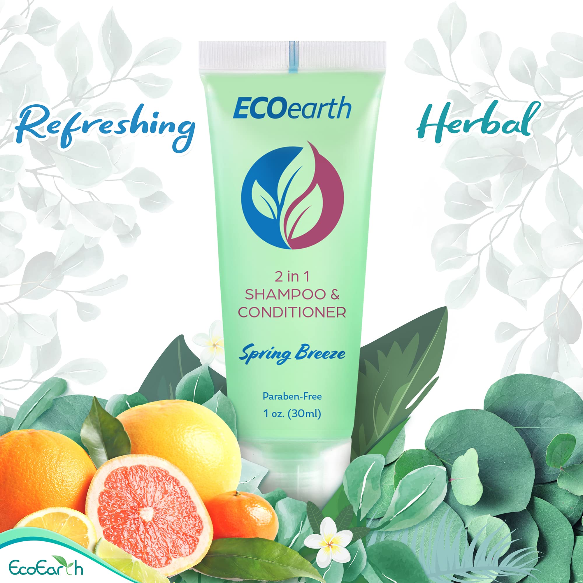EcoEarth Travel Size 2-in-1 Shampoo & Conditioner – Spring Breeze, 1 oz, 200 Pack