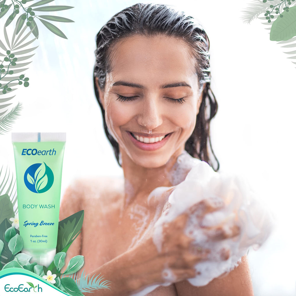 EcoEarth Travel Size Body Wash – Spring Breeze, 1 fl oz, 100-pack for Hospitality