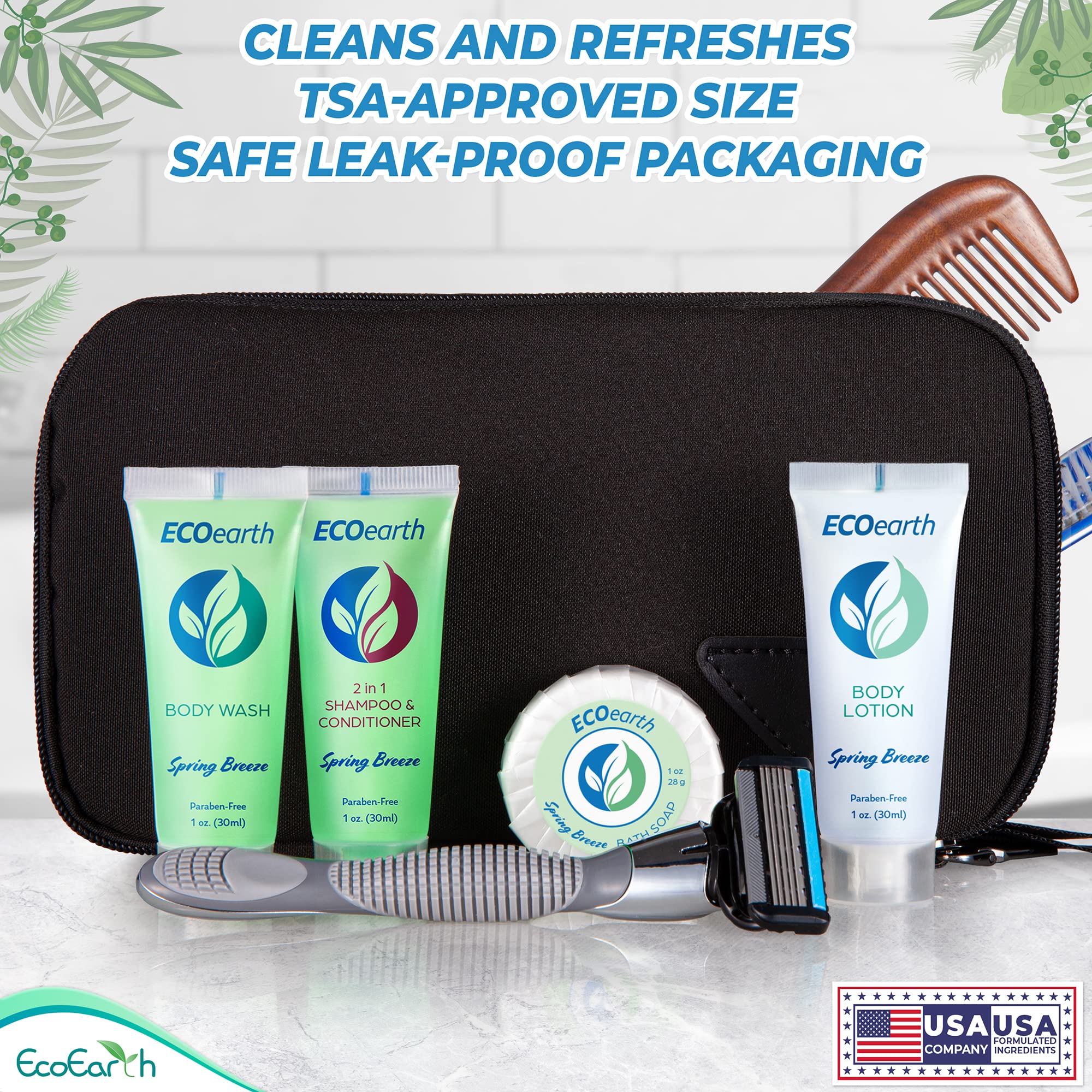 EcoEarth Travel Size Body Wash – Spring Breeze, 1 fl oz, 100-pack for Hospitality