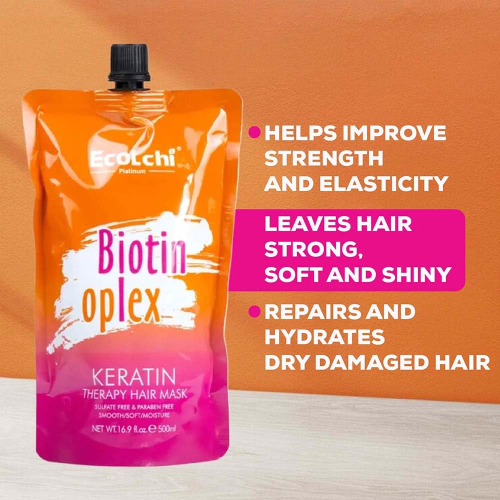 EcoLchi Biotin Oplex Keratin Hair Mask – XL 16.9 oz for Dry, Frizzy Hair