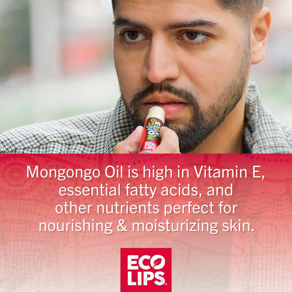 Eco Lips Mongo Kiss 6-Pack Lip Balm - 100% Organic Beeswax & Cocoa Butter with Mongongo Oil | Peppermint, Made in USA