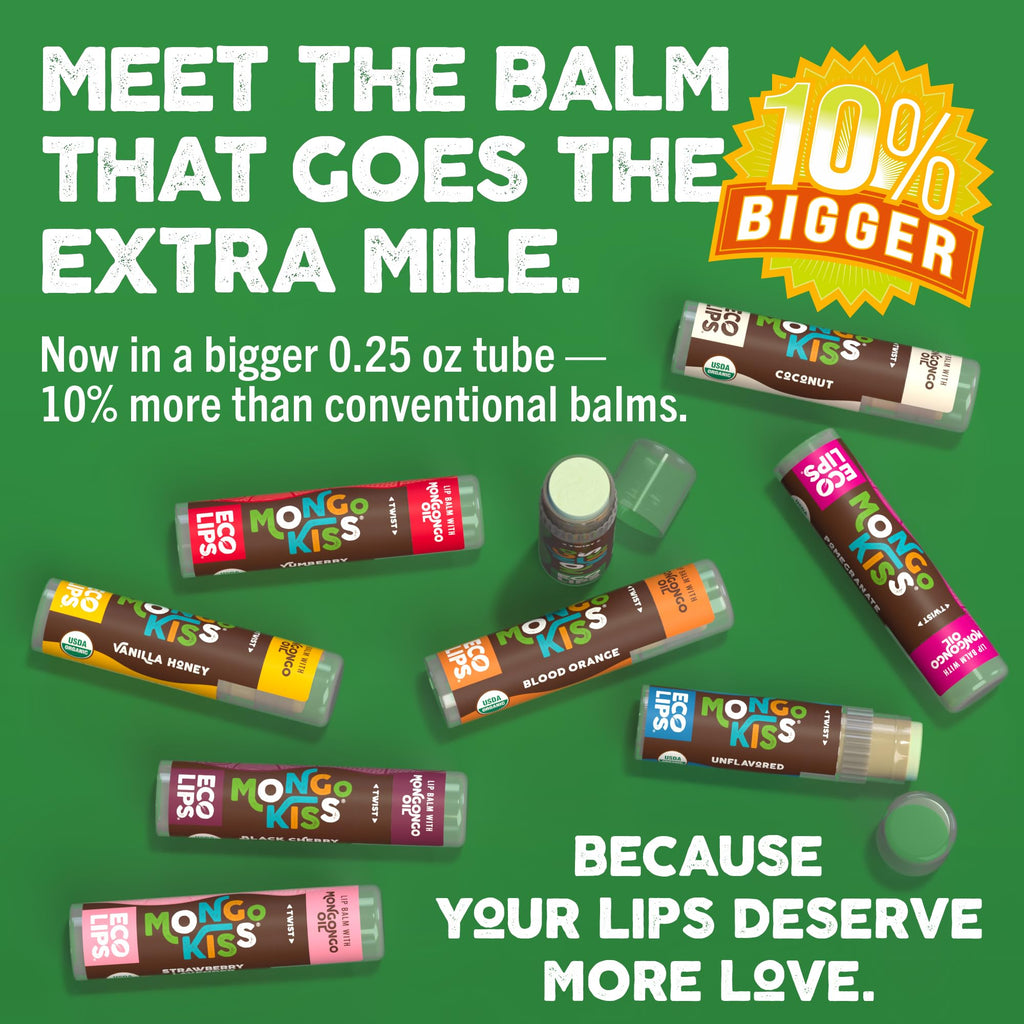 Eco Lips Mongo Kiss 6-Pack Lip Balm - 100% Organic Beeswax & Cocoa Butter with Mongongo Oil | Peppermint, Made in USA
