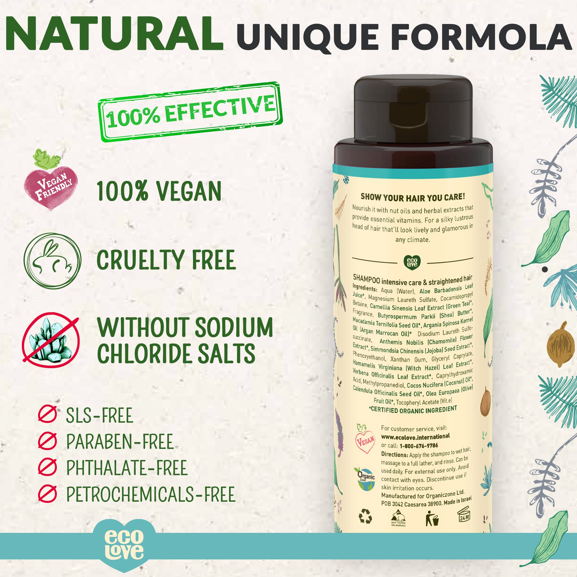 ecoLove - Natural Shampoo for All Hair Types | SLS-Free, Vegan & Cruelty-Free | Moroccan Oil Extract | 17.6 oz